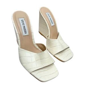 Steve Madden Wedges Sandals Size 5.5 Croc‎ Embossed in Bone Crocco Open Toe Heel